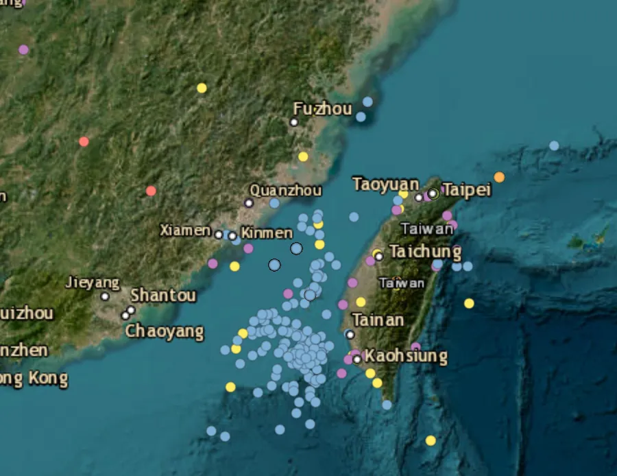 Eight Chinese balloons tracked crossing the Taiwan Strait