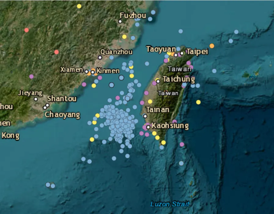 Nine Chinese military aircraft, seven naval vessels, and one official ship tracked around Taiwan