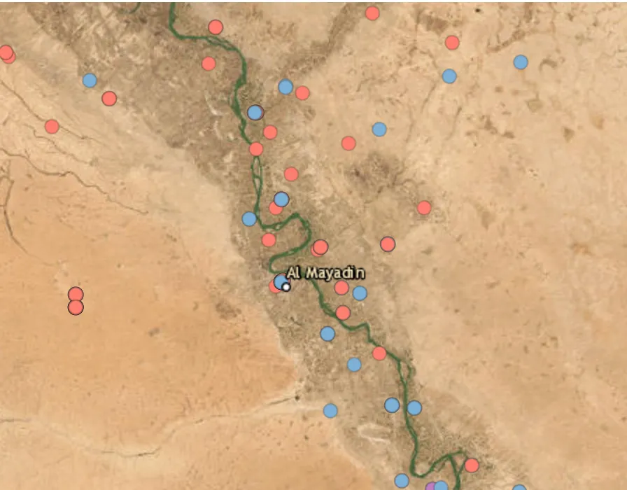 Airstrikes hit the Al-Mayadeen area